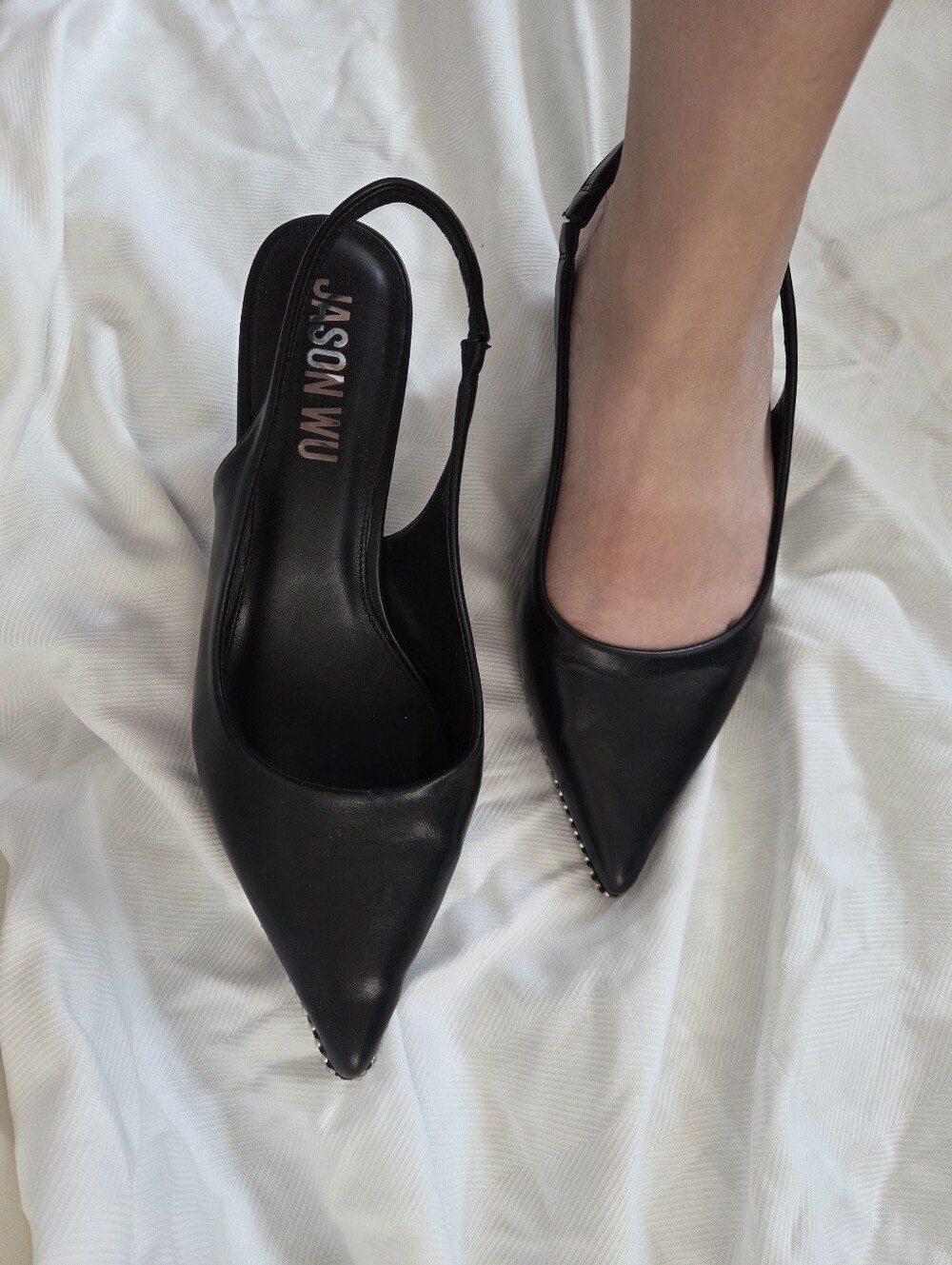 Jason Wu Black Slingback Kitten Heels Pointed Toe Studded Pumps Size 9 - Picture 5 of 6